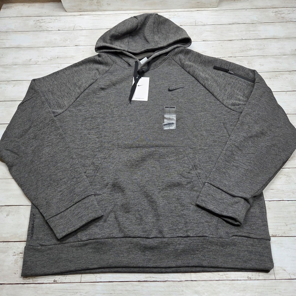 Nike Therma-FIT Training Pullover Hoodie DQ4834-071 Mens L Grey Zipper Sleeve
